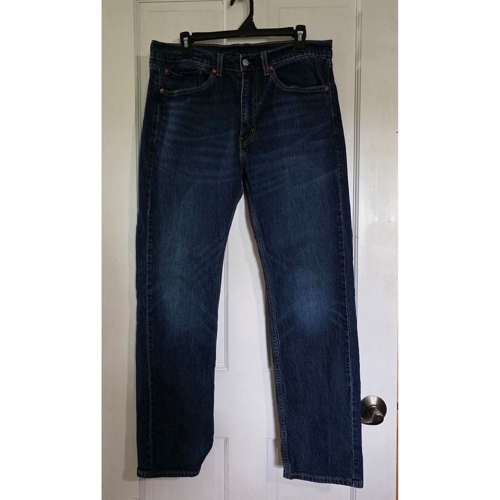 Levis 505 Regular Fit Straight Leg Dark Wash Indigo Jeans Mens 34x32 00505-2195